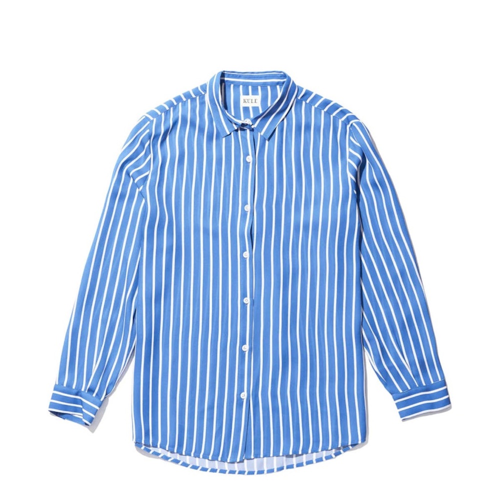KULE Blue and White Striped Button-Up Blouse